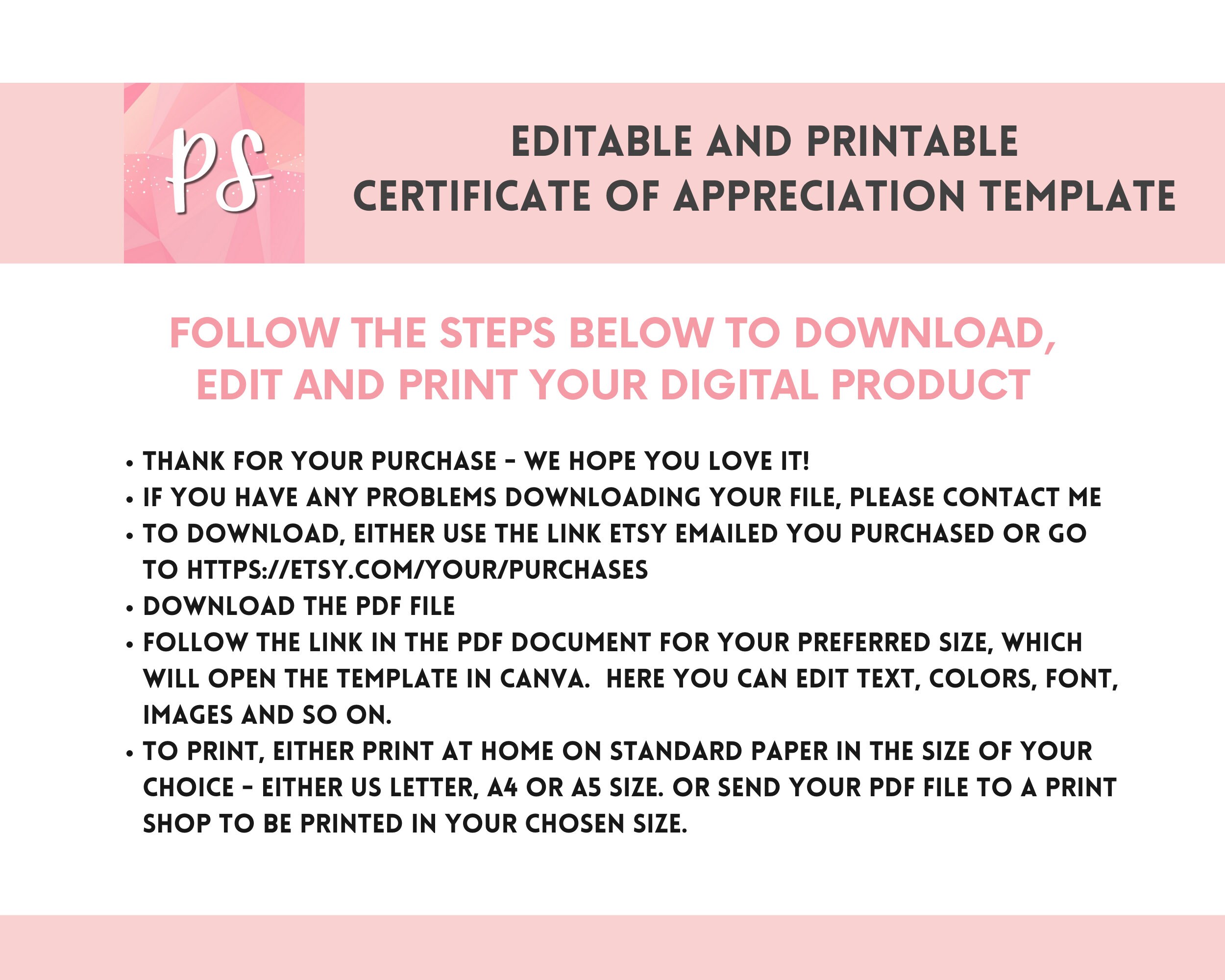 Certificate of Appreciation Template Editable Printable in Size 8.5" X ...