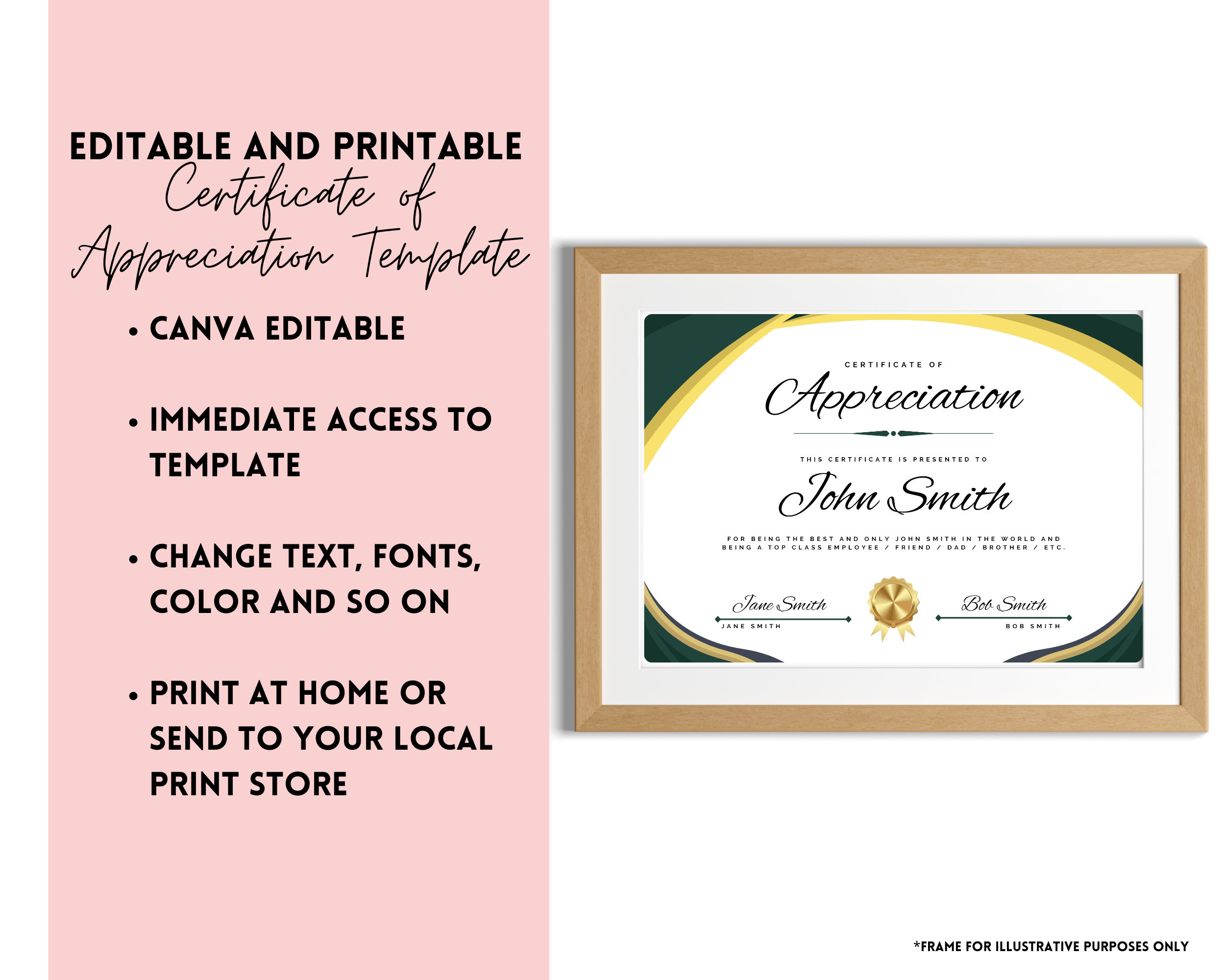 Certificate of Appreciation Template Editable Printable in Size 8.5