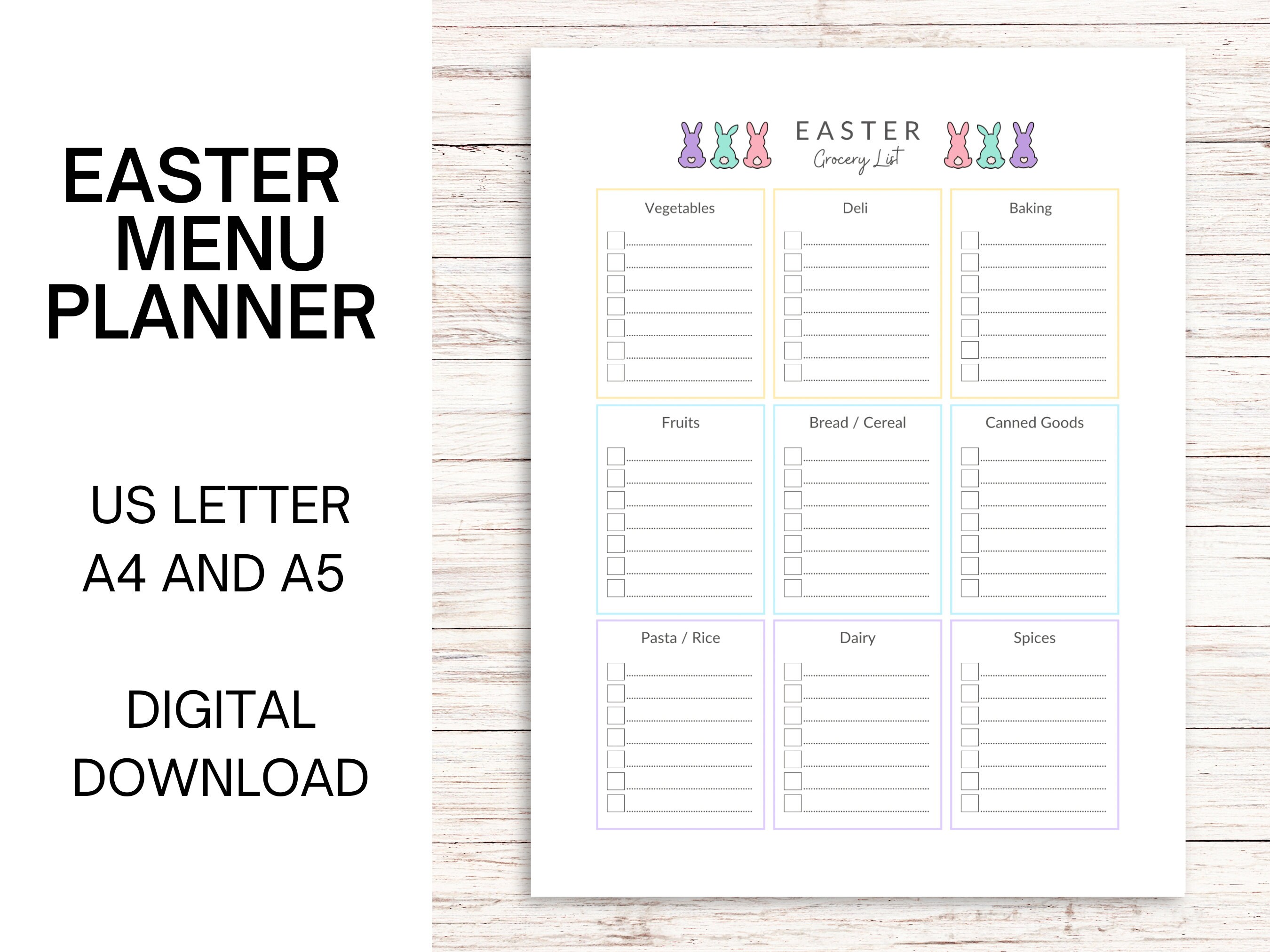 Easter Menu Planner Printable Menu and Dinner Planner, Baking Planner