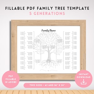 Bearbeitbare Familienstammbaum-Vorlage - Stammbaum-Diagramm druckbar - 5 Generationen - Genealogie-Diagrammvorlage - PDF ausfüllbar - Genealogie Poster