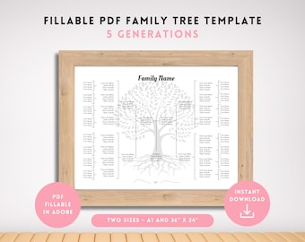 Editable Family Tree Template - Family Tree Chart Printable - 5 Generations - Genealogy Chart Template - PDF Fillable - Genealogy Poster
