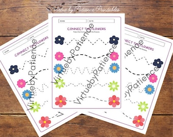 Flower Tracing Practice, Pre-Writing Worksheets, Line Tracing, Toddler, Preschool, Handwriting Practice, Busy Book, Busy Binder, Homeschool