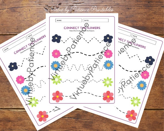 flower tracing practice pre writing worksheets line tracing etsy