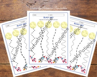 Rocket Tracing Practice, Pre-Writing Worksheets, Line Tracing, Toddler, Preschool, Handwriting Practice, Busy Book, Busy Binder, Homeschool