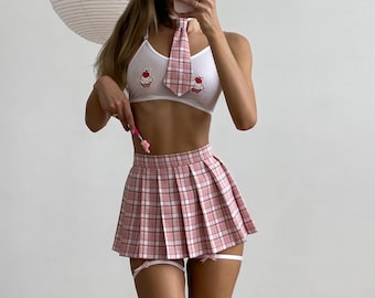 Schoolmeisjeskostuum, Schoolmeisjesoutfit, Schoolmeisje-cosplay, Schoolmeisje Minirok, Schoolmeisjeslingerie, Schoolmeisje Top, Cosplaykostuum