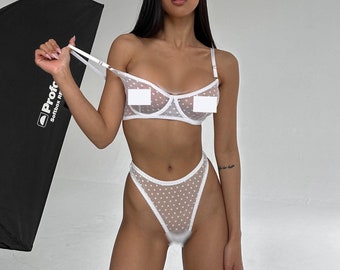 Mesh lingerie,White lingerie,Ultra sheer lingerie,Sexy sheer lingerie,Nude lingerie,Sheer thong,Transparent lingerie,See through lingerie