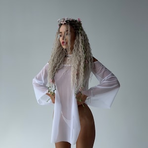 Doorzichtige babydoll, doorkijk nachtjapon, mesh lingerie jurk, doorzichtige jurk, pure jurk, mesh lingerie, transparante lingerie