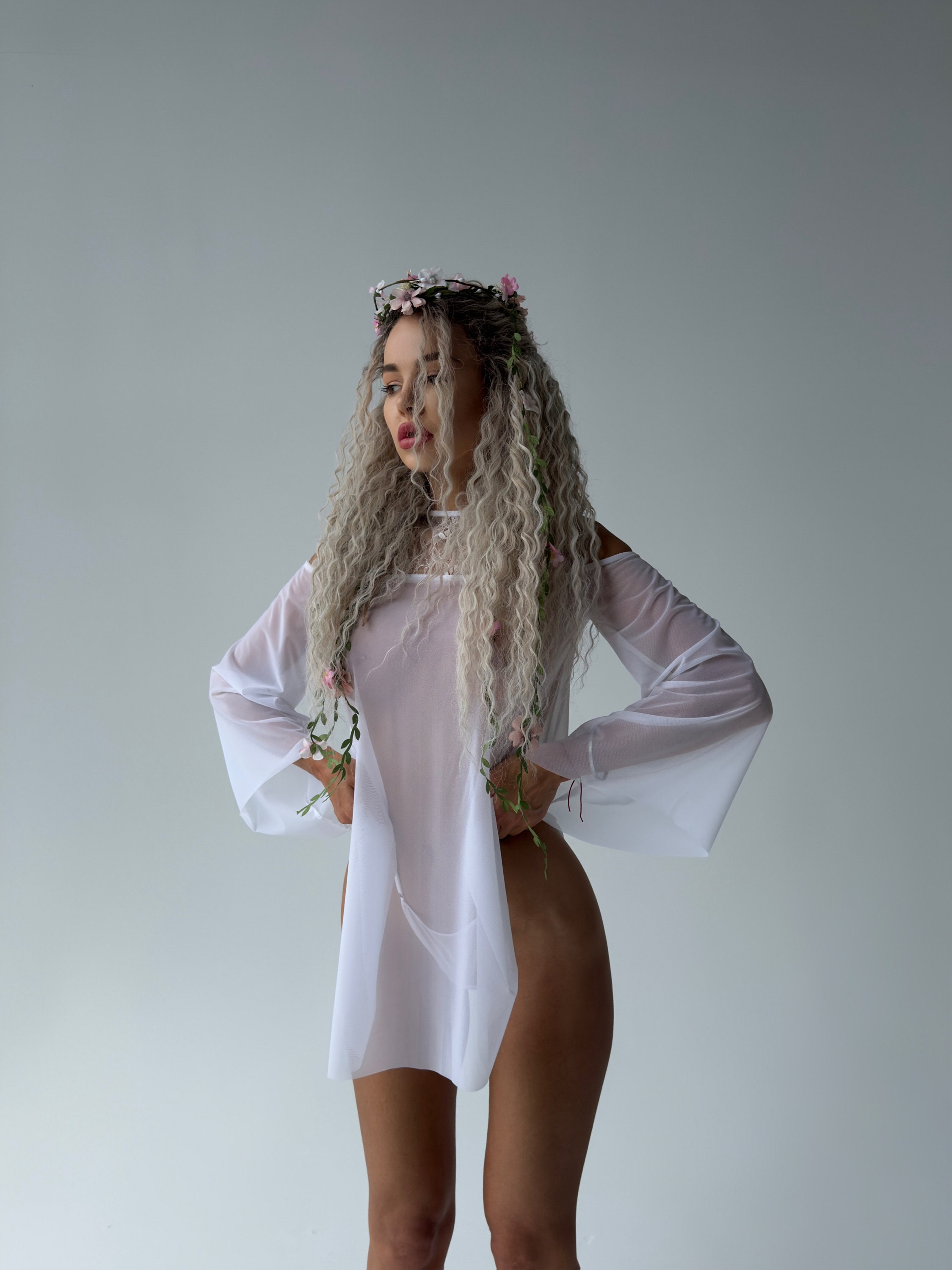 White See Through Sheer Mesh Mini Dress Singapore - Main Image