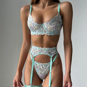 Embroidered lingerie set,Handmade lingerie,Honeymoon lingerie,Dainty lingerie set,Flower bra,Sheer bra panty set,Lenceria,Cute underwear set