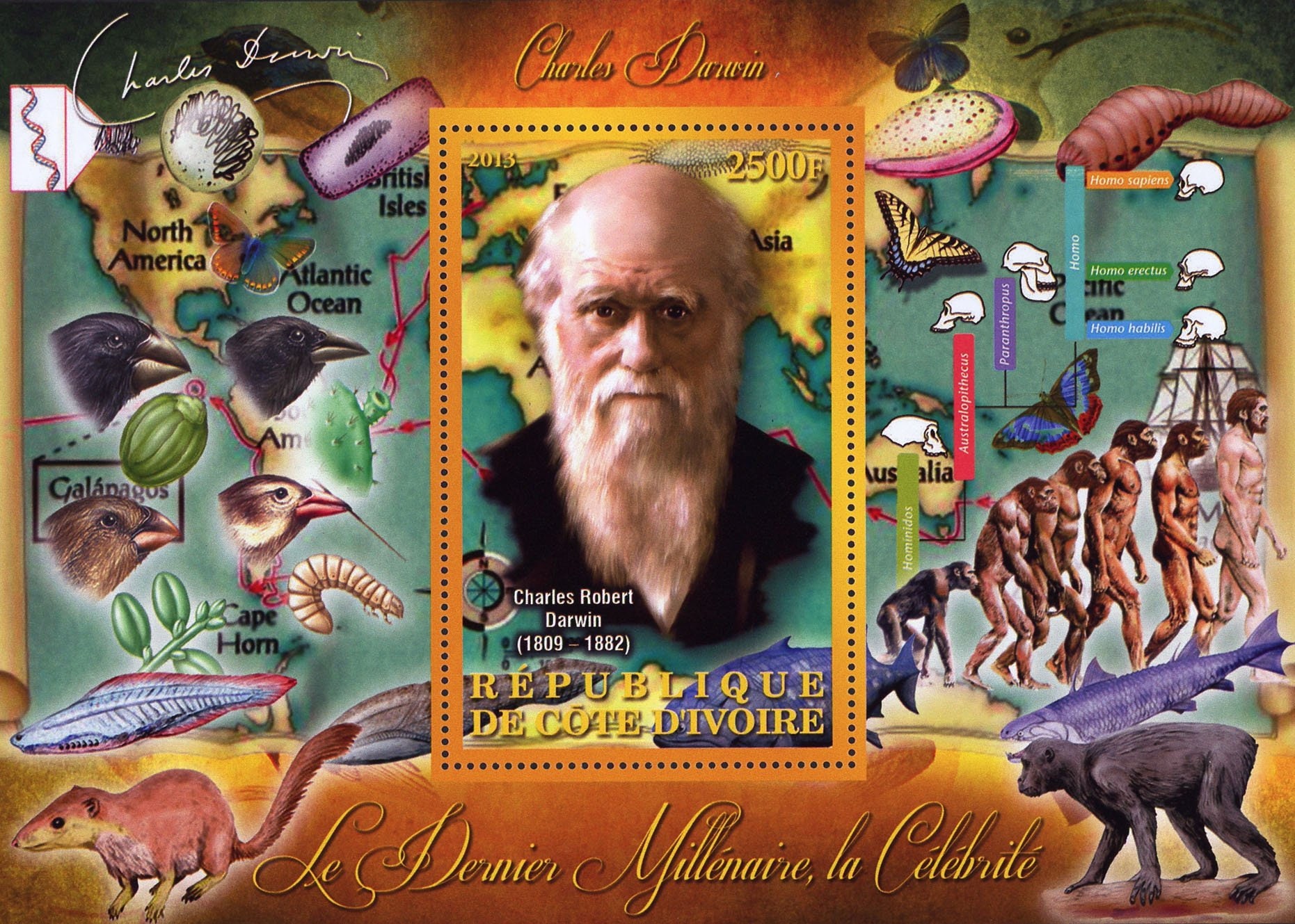 Charles Darwin Science Evolution Theory Souvenir Sheet Mint NH Etsy