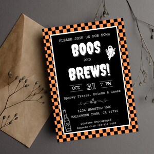 Invitación a la fiesta de Halloween de Boos and Brews: Plantilla editable para fiesta de disfraces (descarga instantánea)
