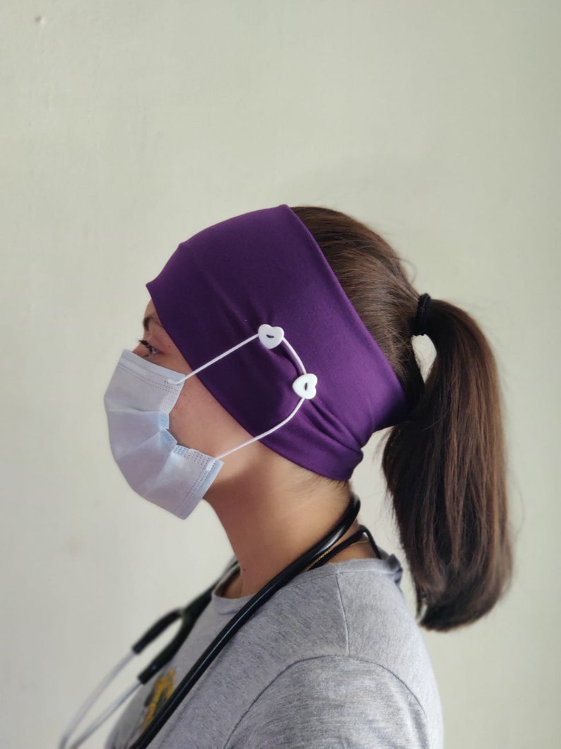 Headband with button for nurses headband for mask elastic yoga Etsy