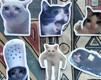 Paquete de pegatinas de vinilo mate con meme de gato llorando