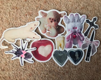 Coquette Creepy Cute Plushie Aesthetic Sticker Pack - Glossy Vinyl Decals