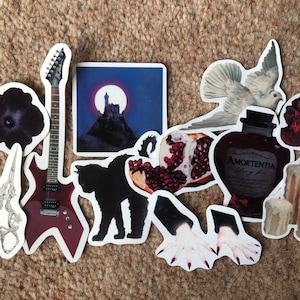 Gothic Vampire Candles Black Cat Gitaar Esthetisch Stickerpakket Glanzende Vinylstickers