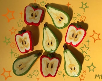 Apples and Pears ceramic pins