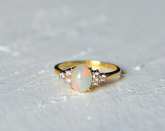 Handmade Fire Opal Ring, Moissanite, 925 Sterling Silver