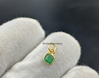Handmade 14K Gold Emerald Charm Pendant - May Birthstone