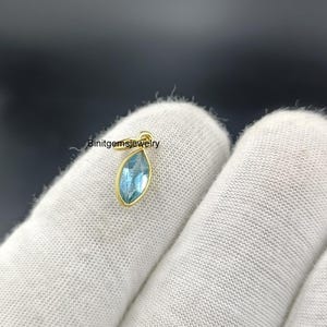 Blue Topaz Charm 14k Solid Gold Charm Pendant Marquise Shape Topaz Handmade Charm Bracelet Charm December Birthstone Charm Beautiful Charm