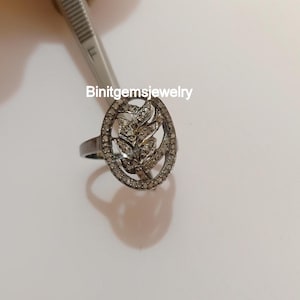 Natural Pave Diamond Ring Black Oxidized Silver Ring 925 Sterling Silver Jewelry Dainty Stackable Silver Ring Diamond Ring Party Wear Gifts