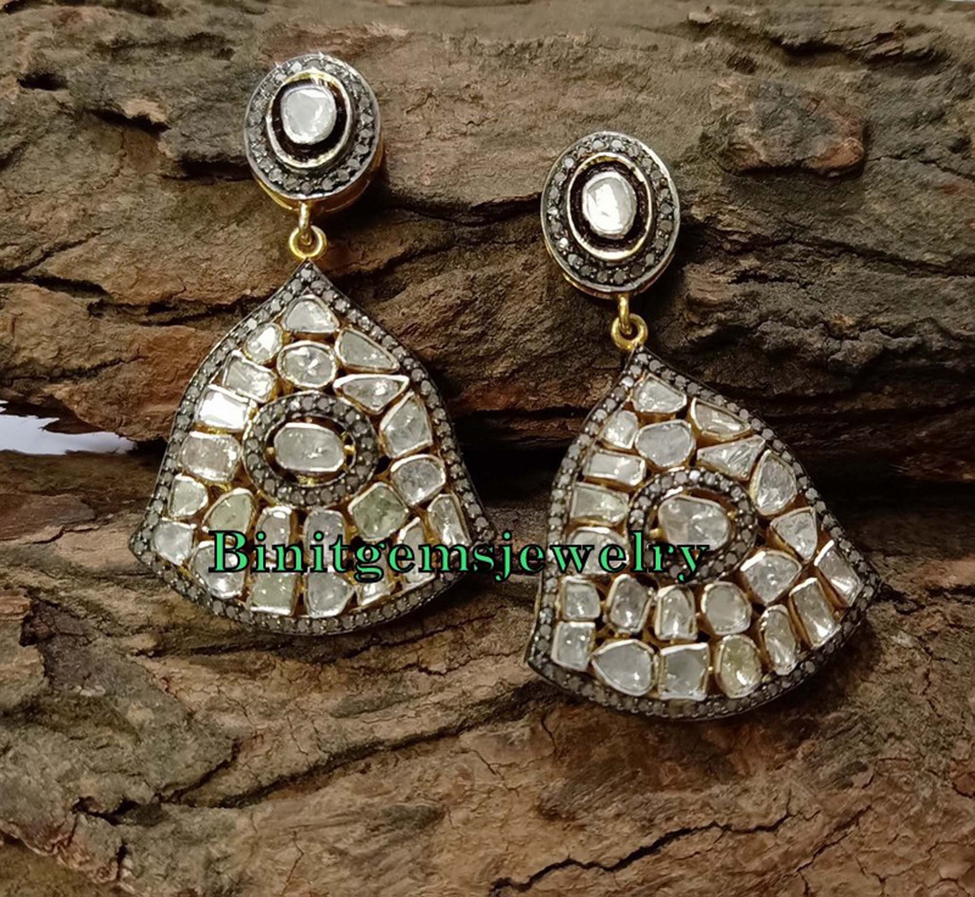 Polki Earring Natural Uncut Diamond Polki Stud Earring Solid Etsy