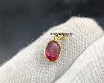 14K Solid Gold Red Garnet Charm, Bezel Set, January Birthstone