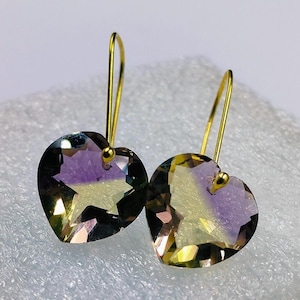 14k Solid Gold Ametrine Earrings Blue Classic Dangle Silver Earrings Ametrine Gems Earrings Heart Gemstone Earrings Black Friday Sale