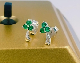 Emerald Stud Earrings – 925 Sterling Silver, Minimalist Gemstone Jewelry