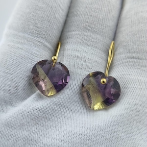 14K Yellow Gold Ametrine Heart Earrings Purple Yellow Ametrine Earrings November Birthstone Statement Earrings Handmade Minimalist Jewelry