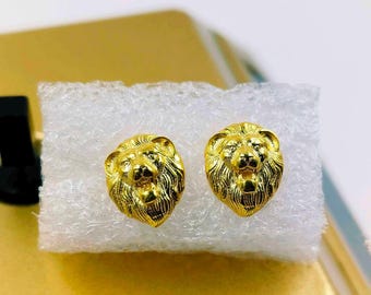 Gold Lion Stud Earrings, 14K Plated Sterling Silver, Leo Zodiac