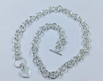 Sterling Silver Chunky Heart Lock Chain Necklace