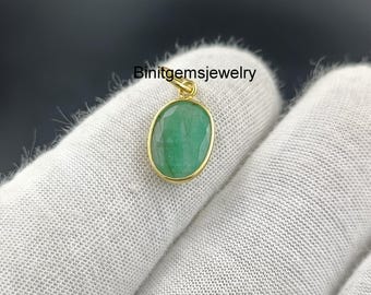14k Yellow Gold Emerald Pendant, Dainty Oval May Birthstone Charm