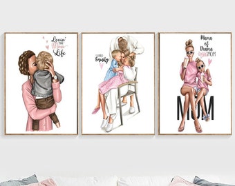 The Love shown by a Mother towards her Children | Little Princess Art | Happy Family Art | Mother and Daughter Love | Wall Art | Baby Art