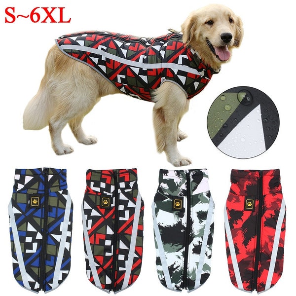 Veste imperméable à l’eau Veste de chien Grande Race Imperméable de chien Réfléchissant Vêtements chauds d’hiver pour Big Dogs Labrador Overalls Chihuahua Pug Vêtements