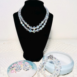 Aurora Borealis Vintage Crystal Necklace, Bracelet, and Matching Earrings Set