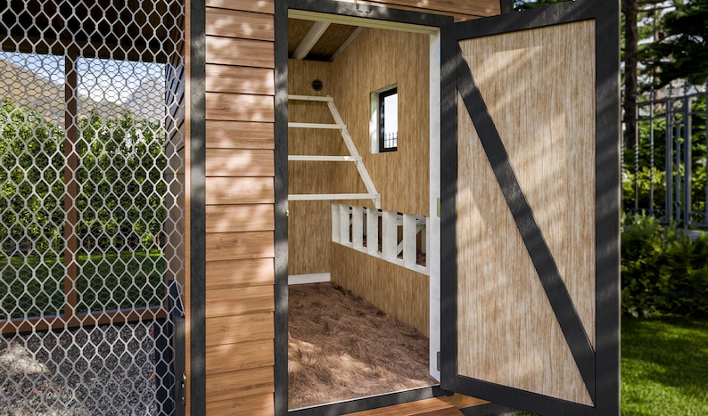 Large Chicken Coop With Run Interior View
