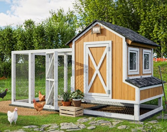 6x14 Walk-In Farmhouse Style Chicken House with Run DIY Plans