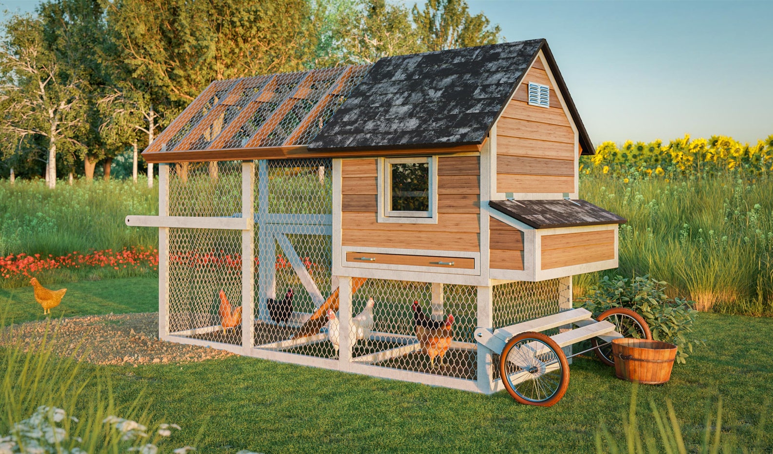 5x13 DIY Movable Chicken Tractor Plan for 8 Chickens
