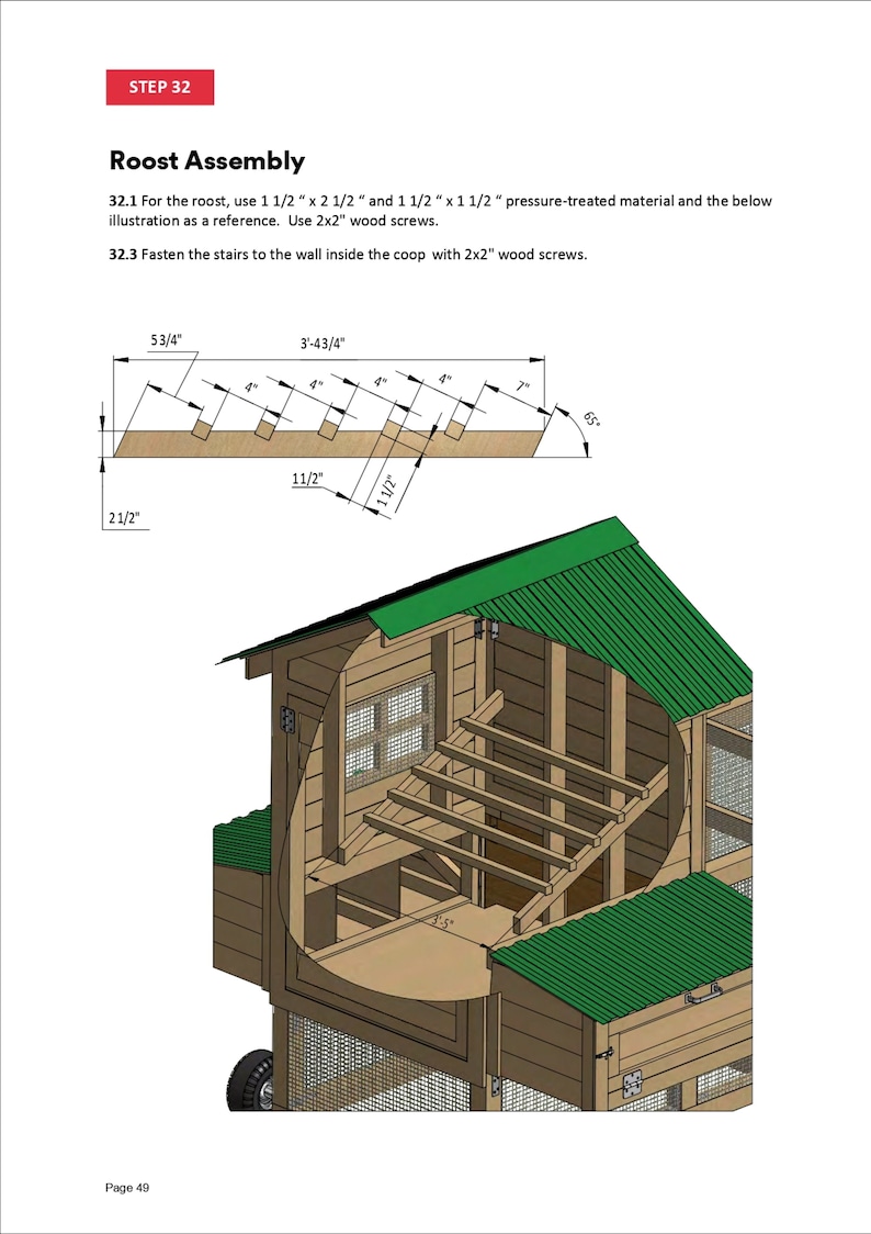 8x15 medium chicken tractor roost assembly blueprints