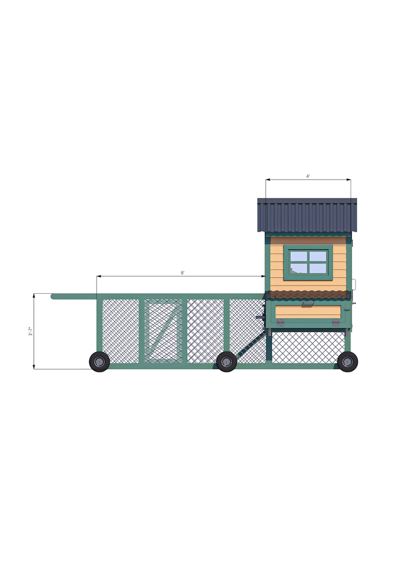 8x15 medium chicken tractor left side dimensions