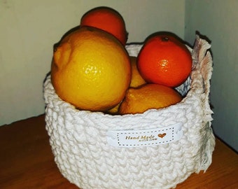 Crochet Cotton Basket, Storage Organiser, Set of basket, Bathroom Basket, Round white basket, Basket for toys, Gift Basket