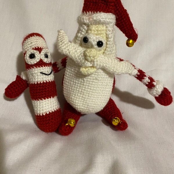 Mustachioed Santa with Candy Cana, handmade, gift, amigurumi, handmade crochet. All Santa can be with little difference