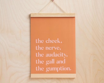 The cheek, the nerve, the audacity, the gall and the gumption! Tayce/RuPaul drag race inspired artwork quote in orange and pink A4, A5 print