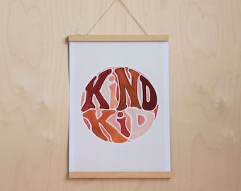 Kind Kid children's bedroom/nursery art poster, retro style hand painted digital print