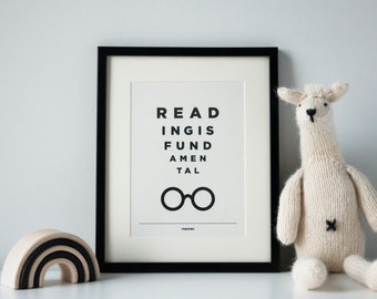 Reading is (what?) Fundamental! RuPaul inspired monochrome framed artwork quote. Suitable for any interior or nursery / kid's bedroom