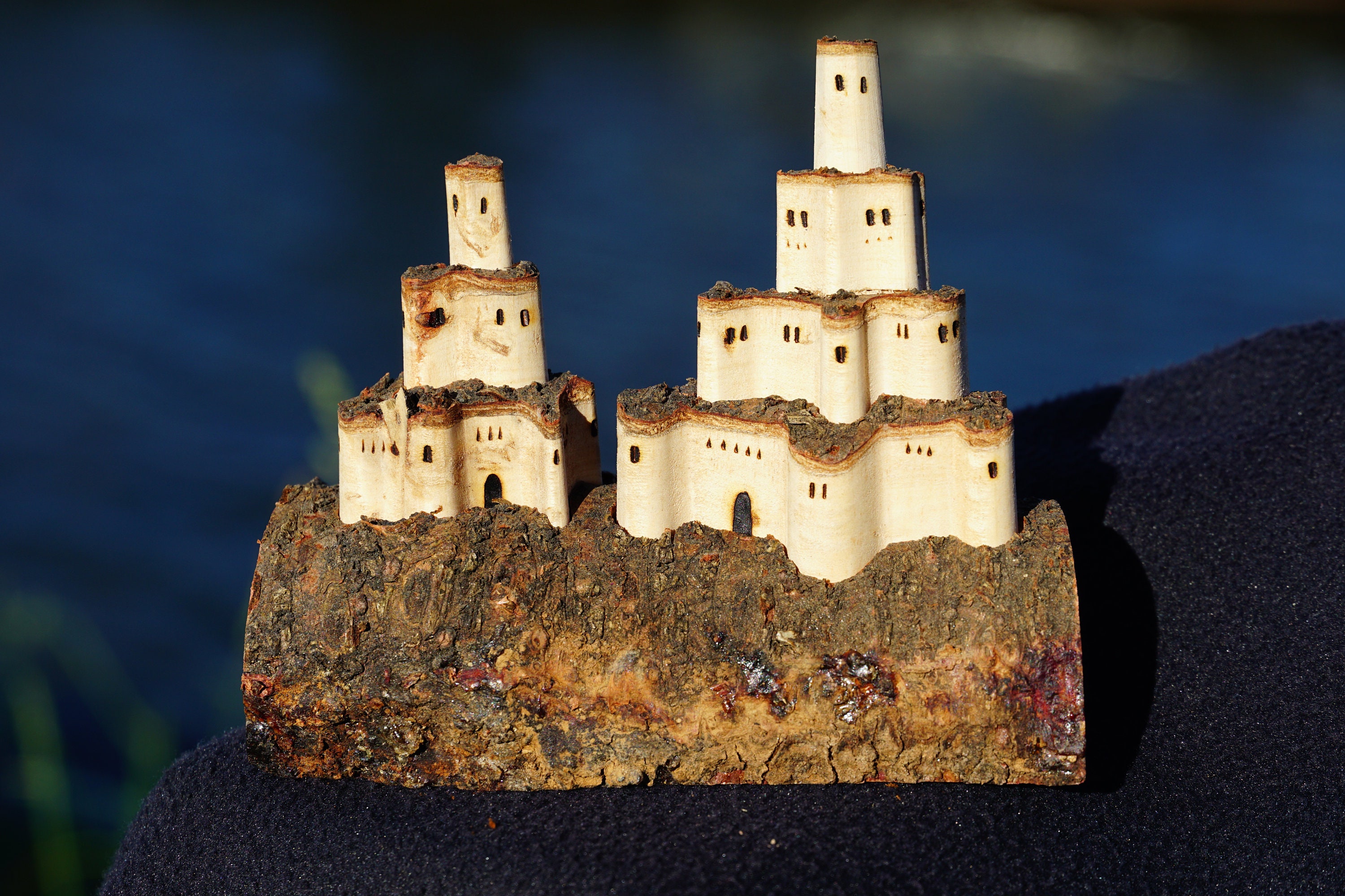 Wooden Pop up Castle Carved From Monkey Puzzle Tree Log Expending