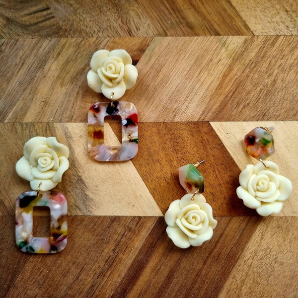 One of a kind statement Flower Rose Acrylic Collection  Earrings/bijoux/ohrringe