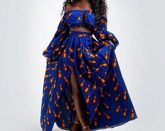 african print two piece dresses