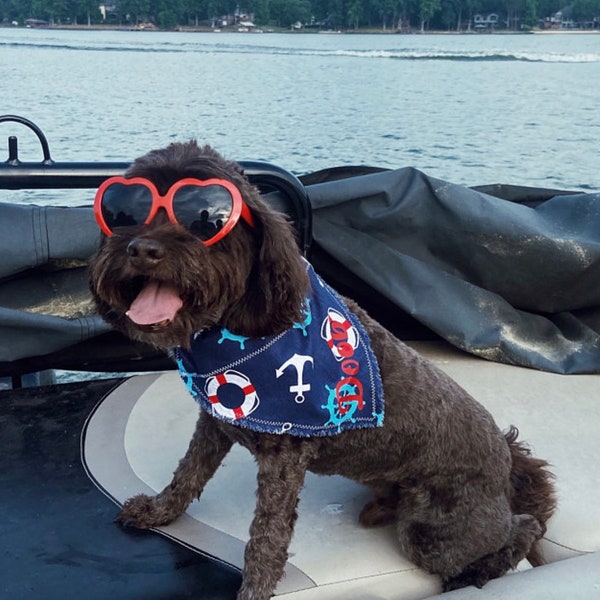 Dog nautical bandana over the collar custom boat anchor steering wheel