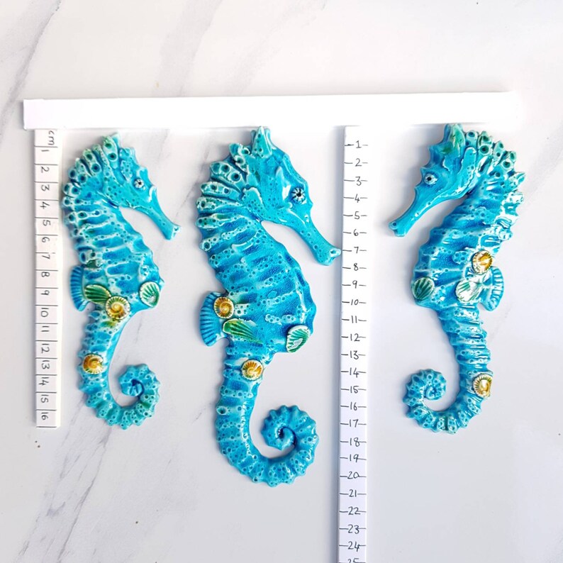 Handmade Seahorse ceramic pottery art wall hanging. Coastal Etsy
